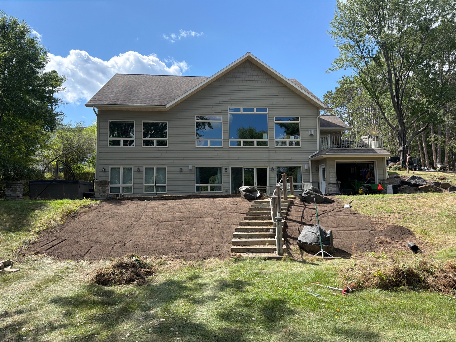 No Plan LLC landscaping and yard regrading project in progress at a Central Wisconsin home